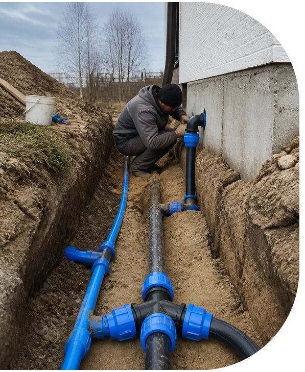 Монтаж наружного водопровода на участке под ключ в Чебаркуле